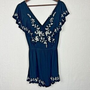 American Eagle Outfitters Black Embroidered Romper XS Boho Beach Vacation